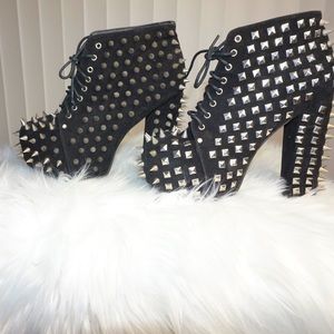 Jeffery Campbell inspired Studded Spiked Black Platform Booties
